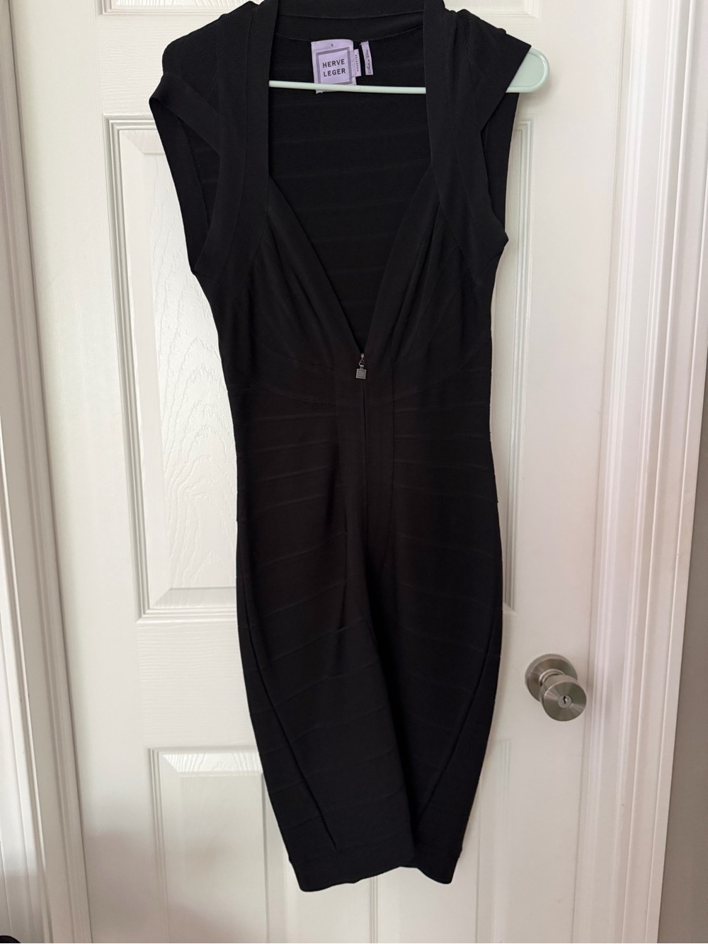 Herve Leger Black Deep V Bandage Midi Dress